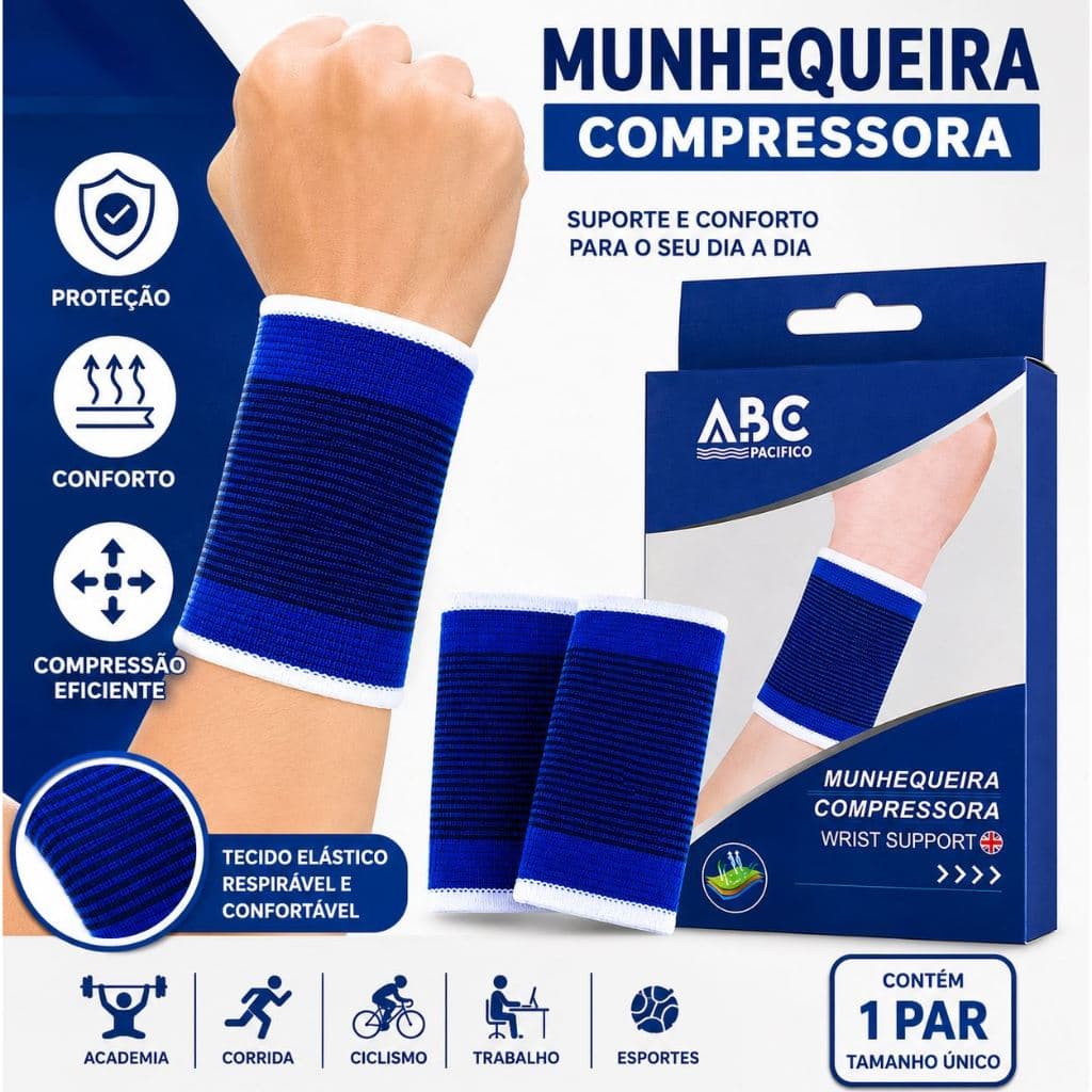 Munhequeira Compressora Esportiva Elástica Suporte Para Punho Academia e Esportes
