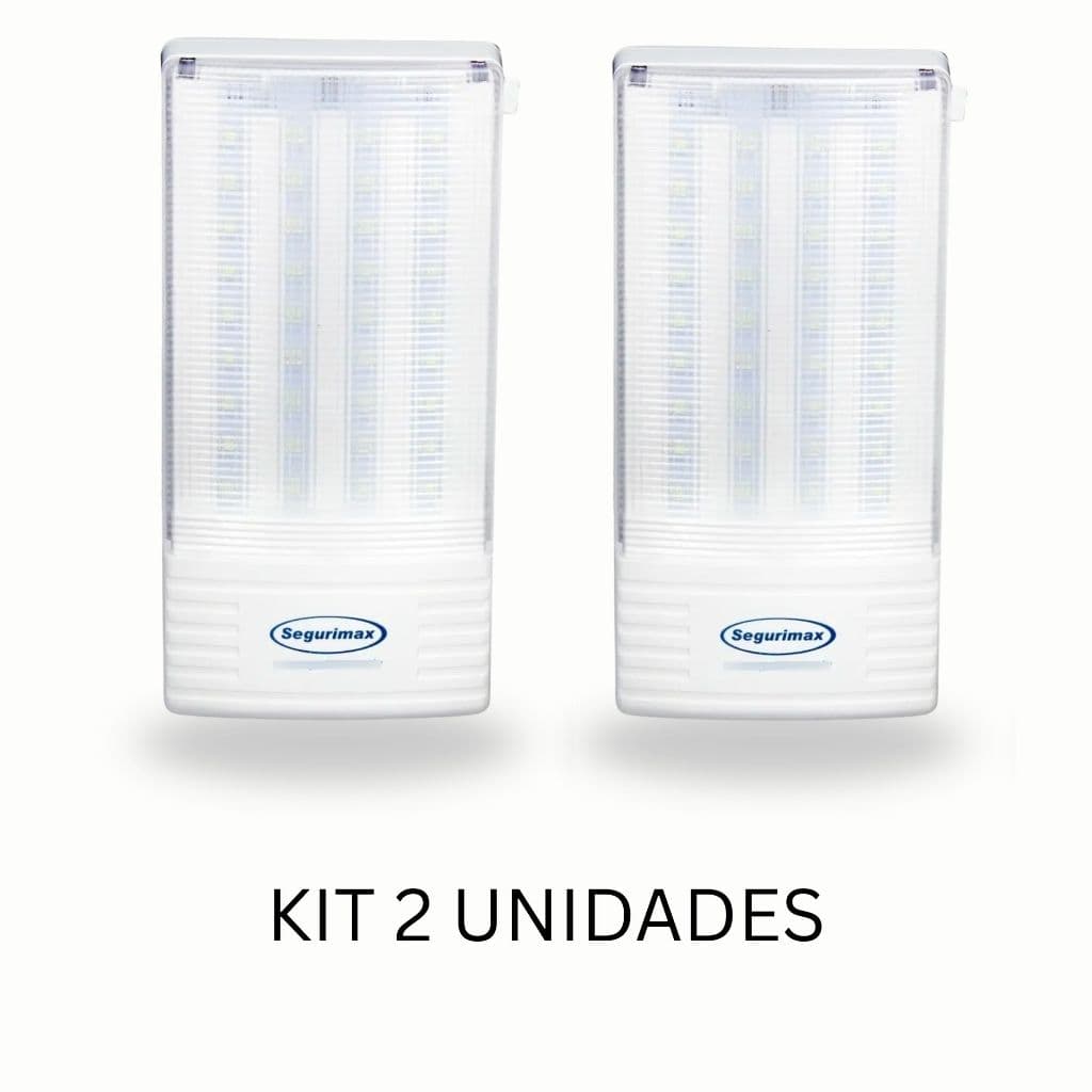 KIT 2 Luminária Emergência Segurimax 300 Lumens LED Recarregável Bivolt Falta de Energia