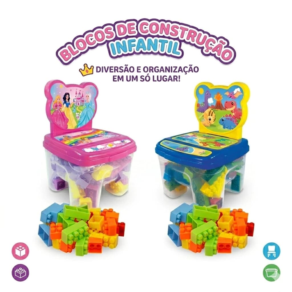 Cadeirinha Infantil Toy C/48 Blocos de Montar Educativo Bebê Brinquedo Infantil