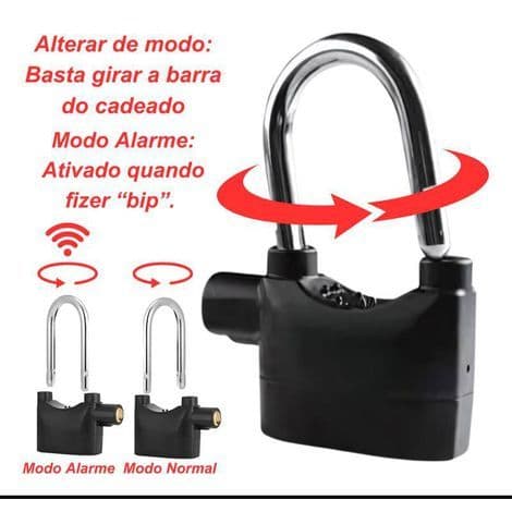 Cadeado com Alarme Sonoro Antifurto 110dB | Resistente à Água | 3 Chaves + Bateria Extra