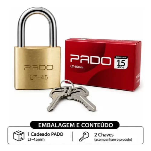 CADEADO PADO  EMBALAGEM CAIXINHA 45MM COM 2 CHAVES