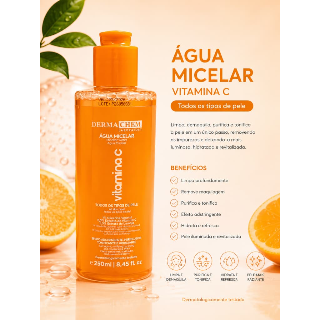 Água Micelar Vitamica C Dermachem 250ml - Limpado Facial