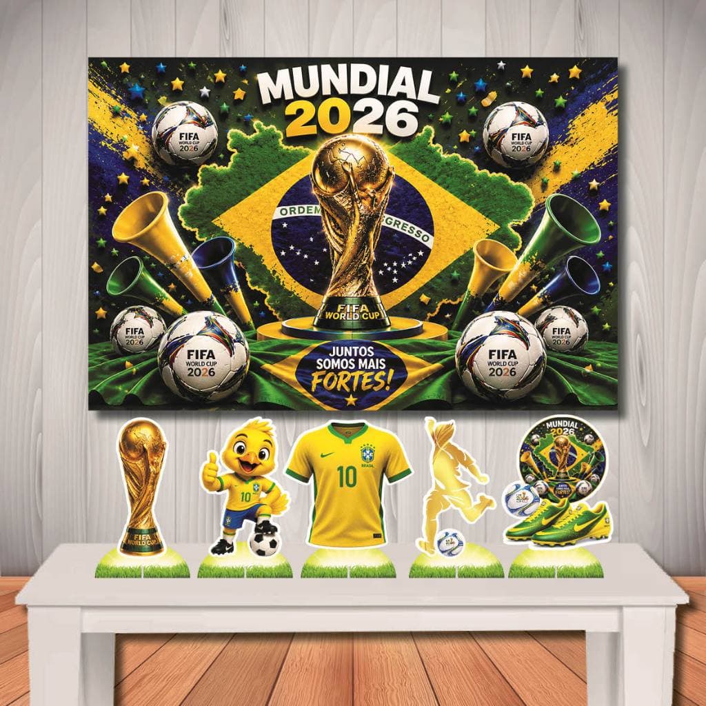 Kit Copa Painel Decoração Top 1,20x0,80m e Dislay de Mesa - Temos Diversos Temas