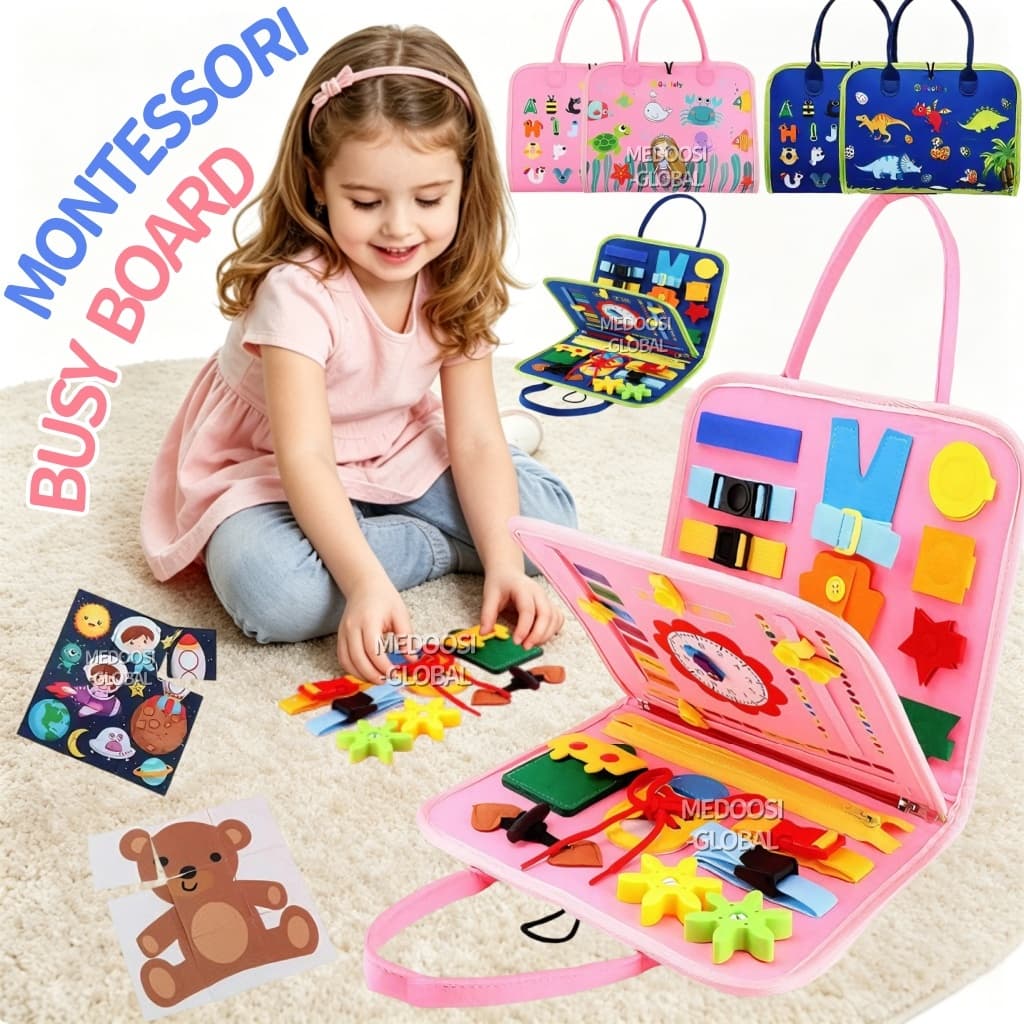 Placa Sensorial Montessori Busy Board Para Crianças De Habilidades De Vida com Zíper e Botões Para Toddlers Vida