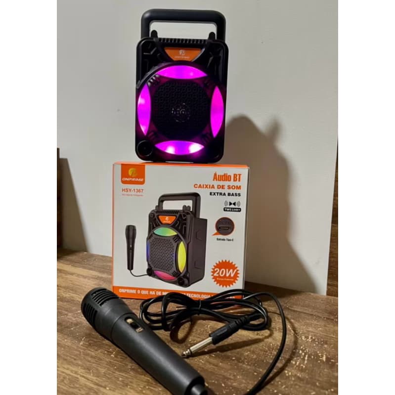 Super Caixa de som Hsy-1367 Bluetooth FM potencia 20W TWS acompanha microfone Extra Bass plug tipo C