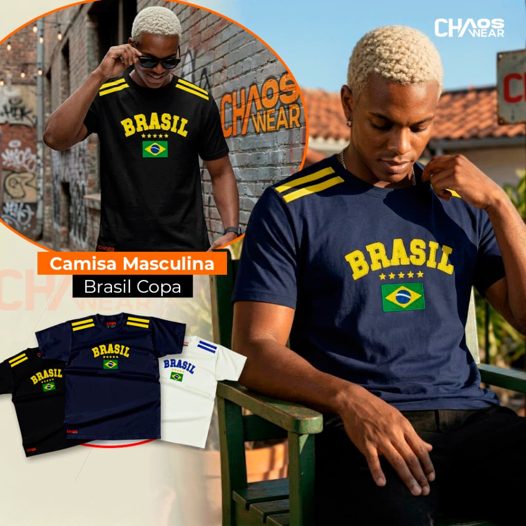 Camisa Masculina Algodão Copa do Mundo 2026 Brasil Camiseta