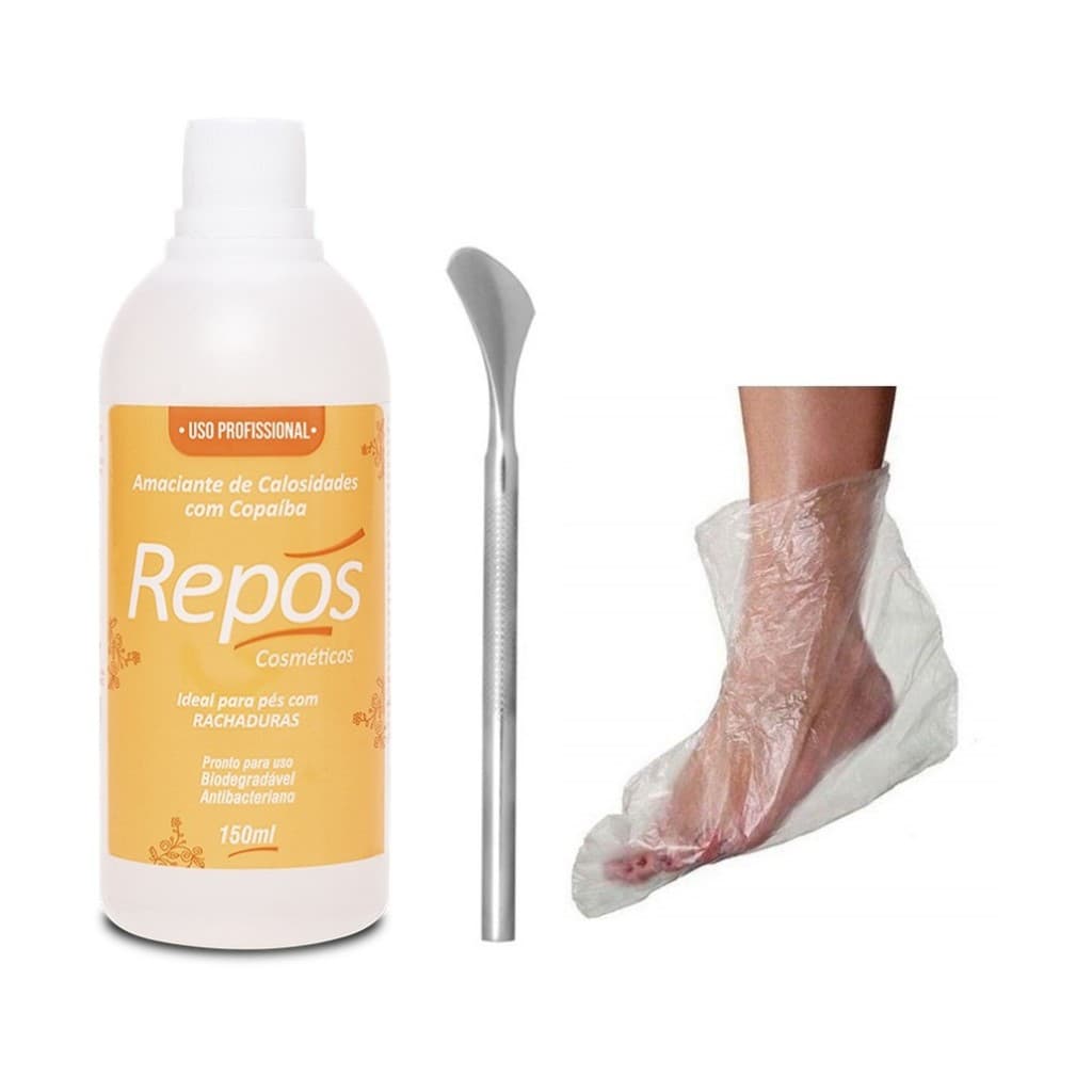 Amaciante de Calosidades com COPAÍBA 150ml Repós + Espátula 222 + 10 Botinhas Descartáveis