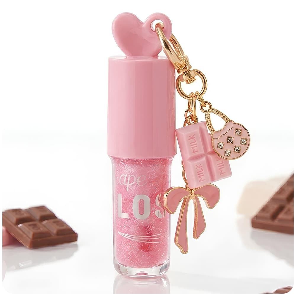 Gloss Labial Chocolate Rosa com Chaveiro Fofo Lip Oil Brilho Hidratante Com Cheiro Adulto Infantil