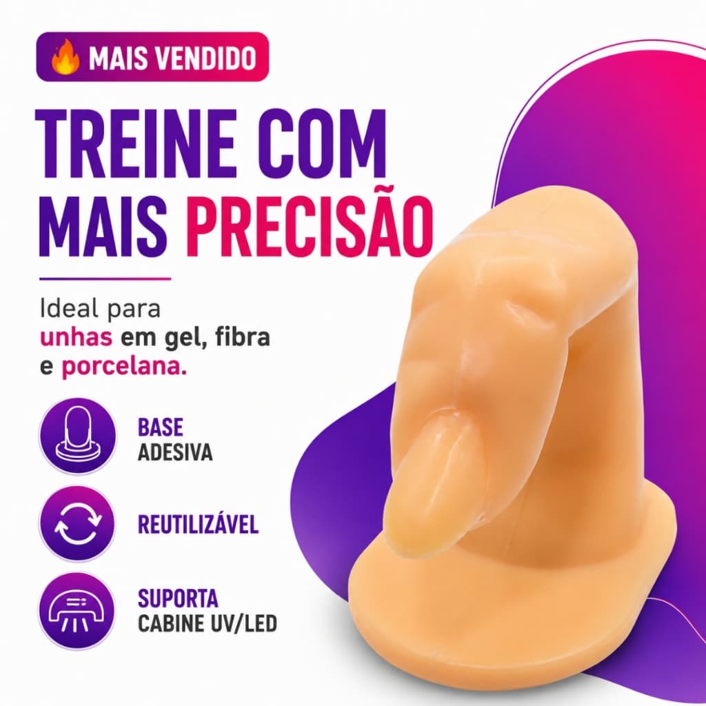 Dedo Postiço para Treinamento de Manicure em Unhas Gel, Acrigel, Fibra e Curso Nail Art