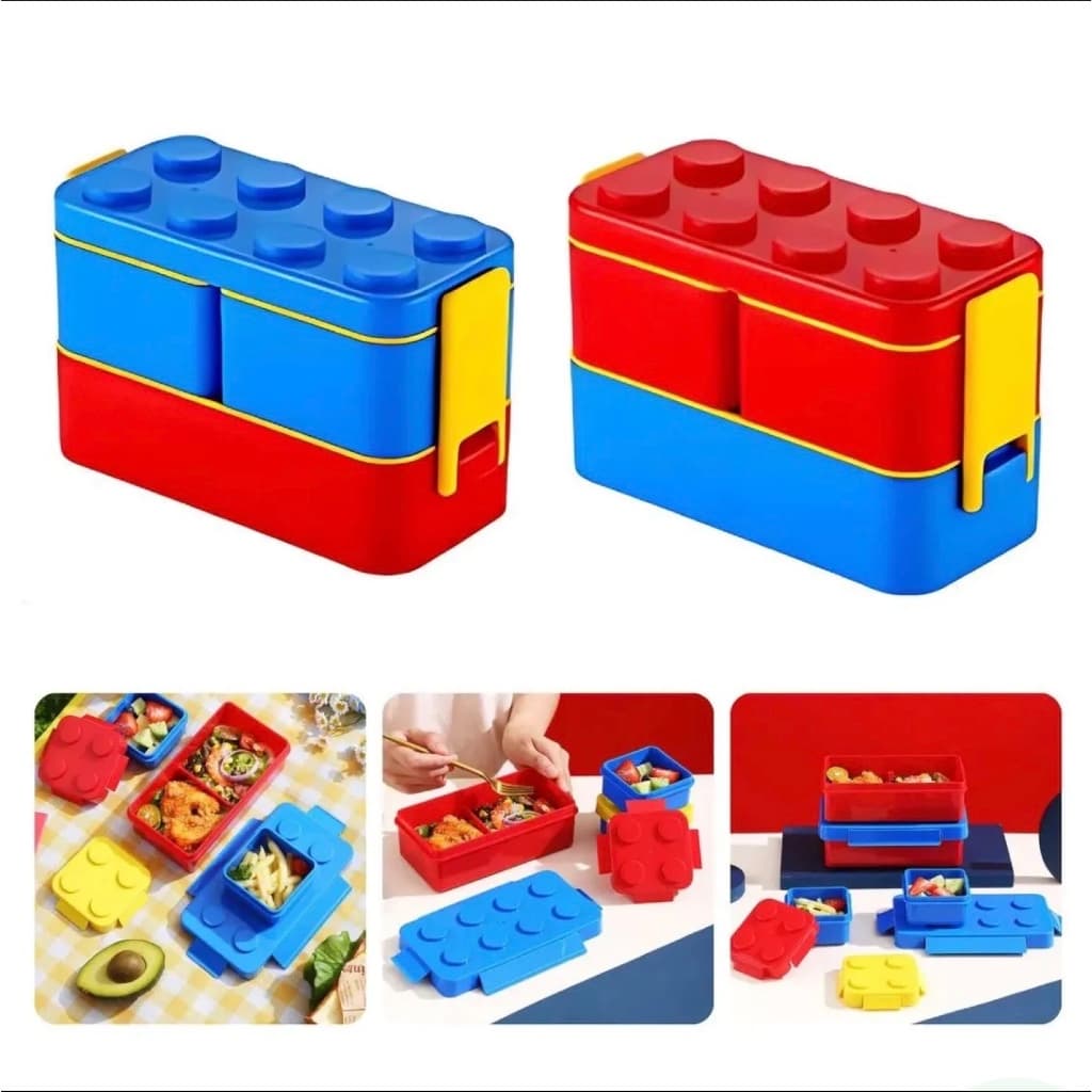 Pote Marmita Infantil Lego 3 Compartimentos Lancheira Escolar Livre De BPA Portátil