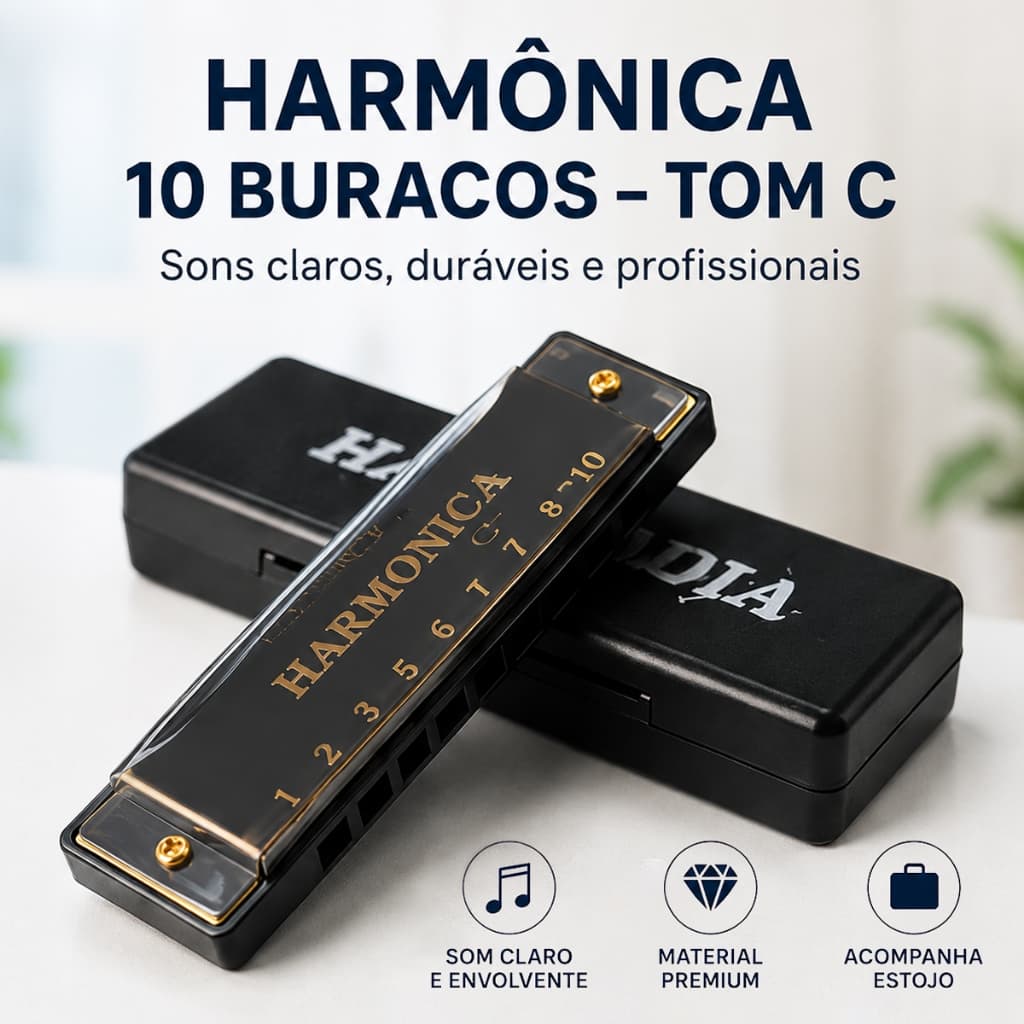 Gaita Blues Swan Dó C – 10 Vozes Diatônica, Para Iniciantes