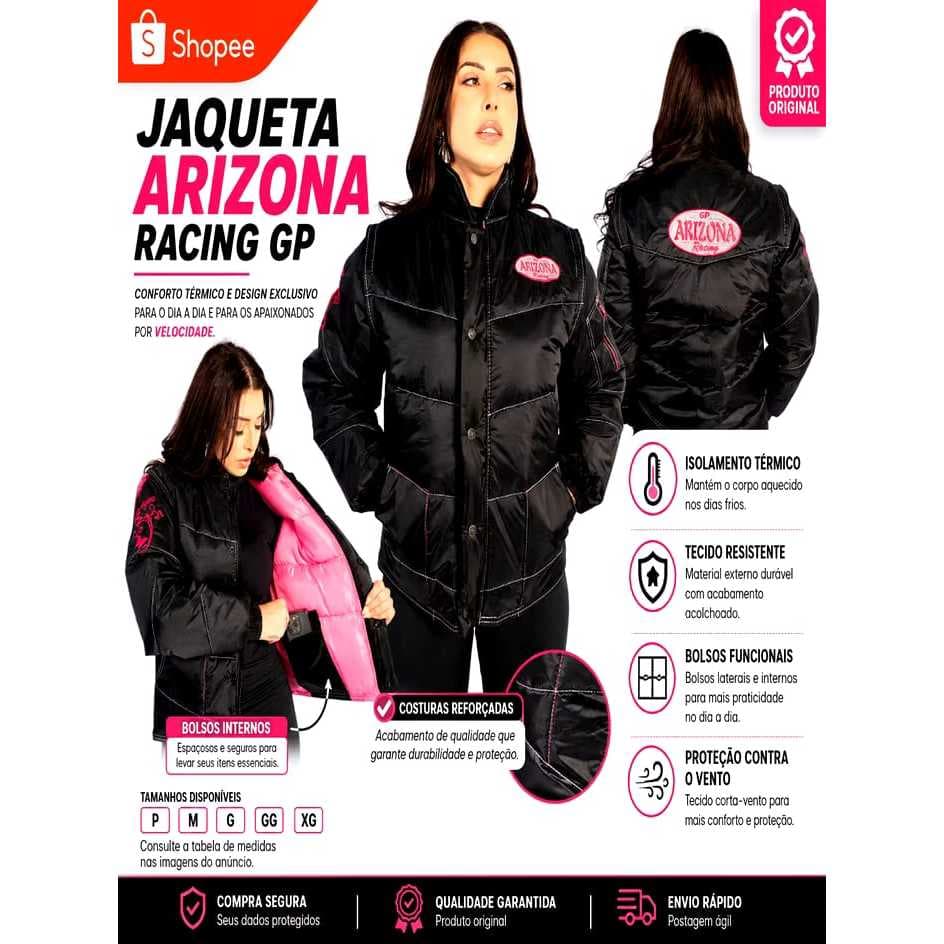 JAQUETA MOTOBOY  FEMININA ARIZONA Racing GP Moto - Feminina Girls Refletiva para Motogirls