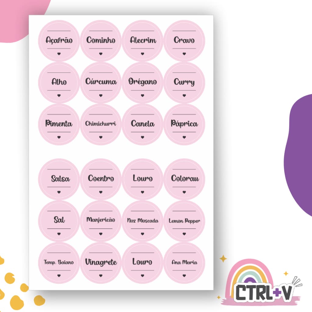 Kit 24 Etiquetas para Potes de Temperos em Vinil | Adesivos para Cozinha | Transparente ou Branco | Organização Gourmet