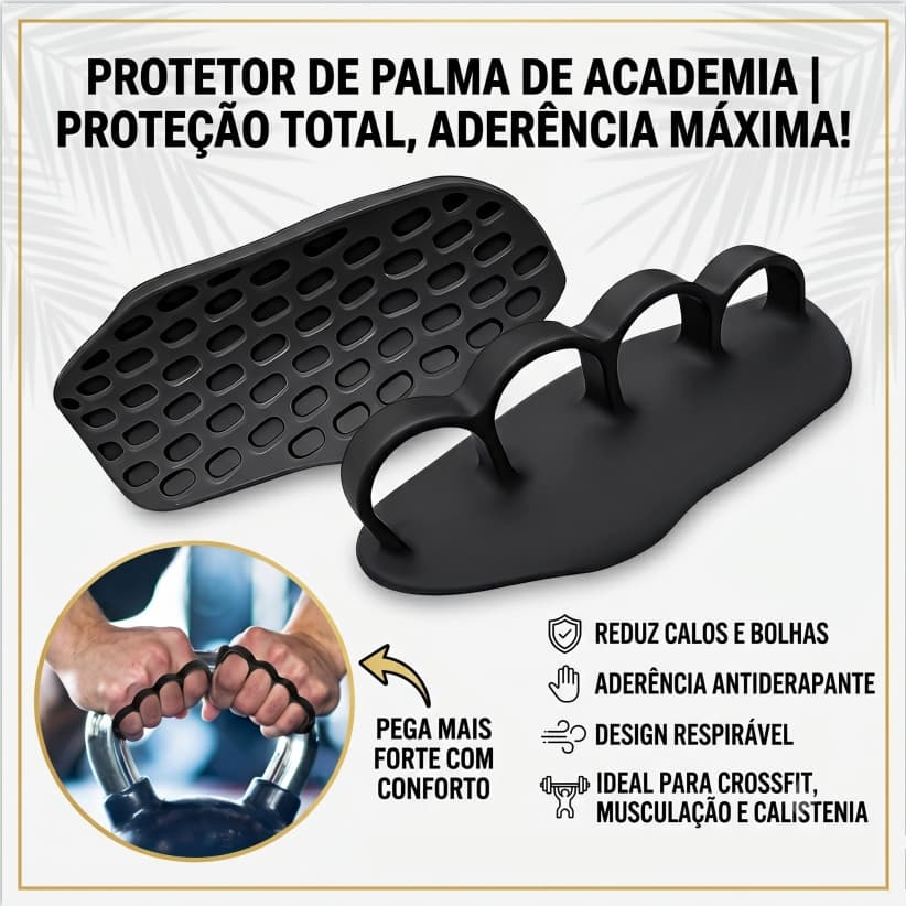 Protetor de Palma para Treino Musculação - Grip Antiderrapante com Absorção de Impacto, Suporte para Pegada