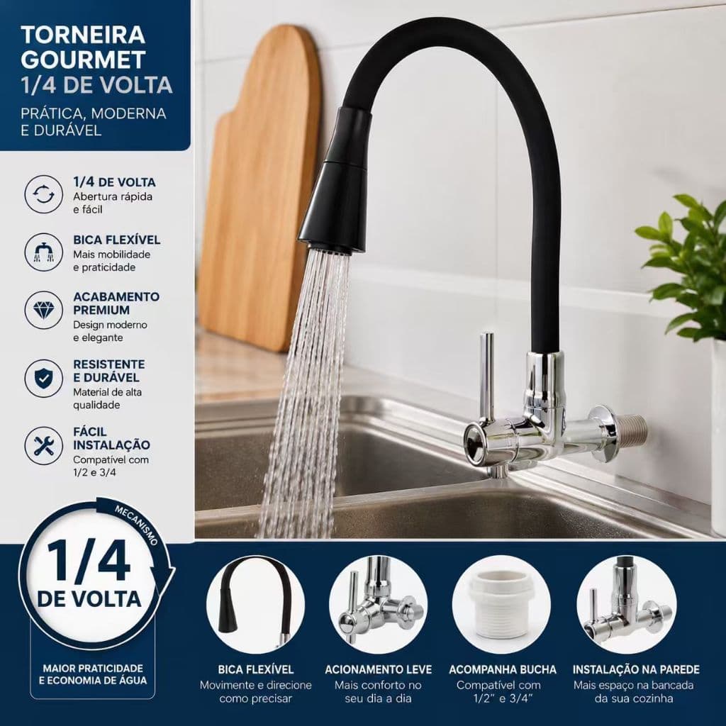 Inox Torneira Preto Com Chuveiro Com Rotação De 360° Cozinha Luxo Parede Promoção