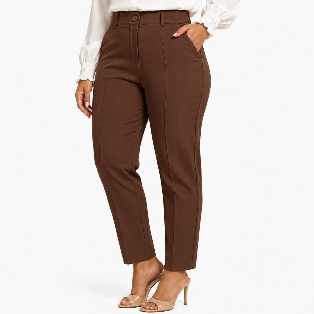 Calça Alfaiataria Feminina Com Risco Plus Size casual elegante Cintura Alta
