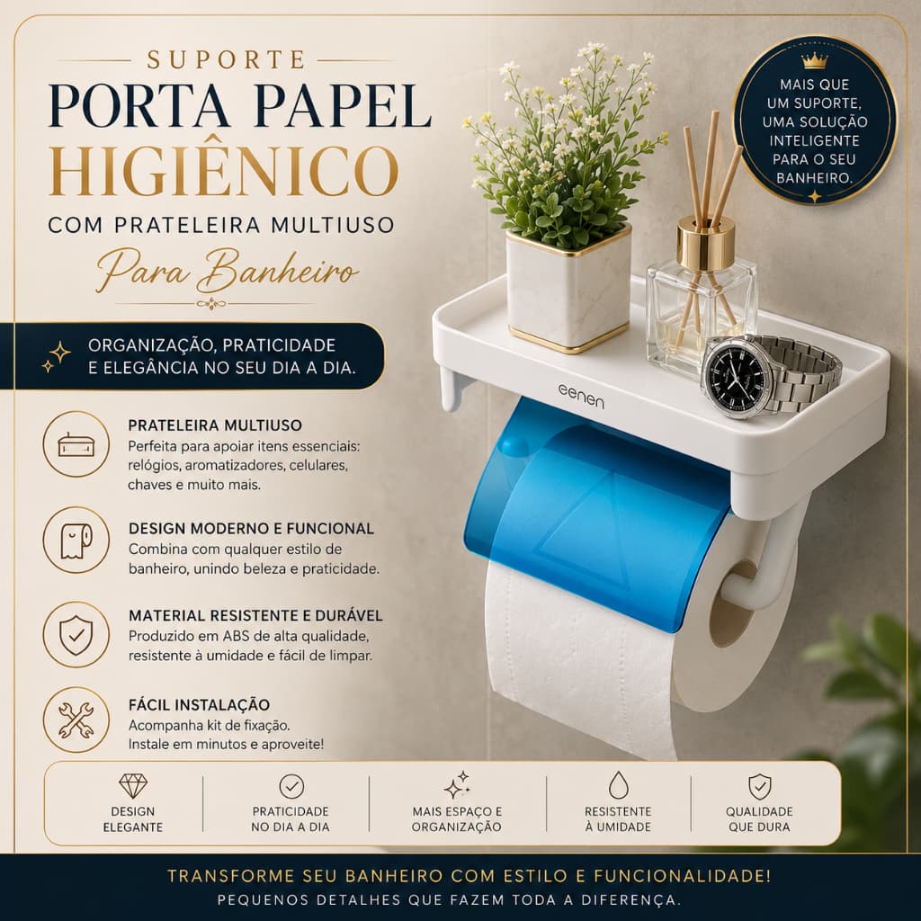 Suporte Porta Papel Higiênico Com Prateleira Multiuso Para Banheiro Cores à Escolha