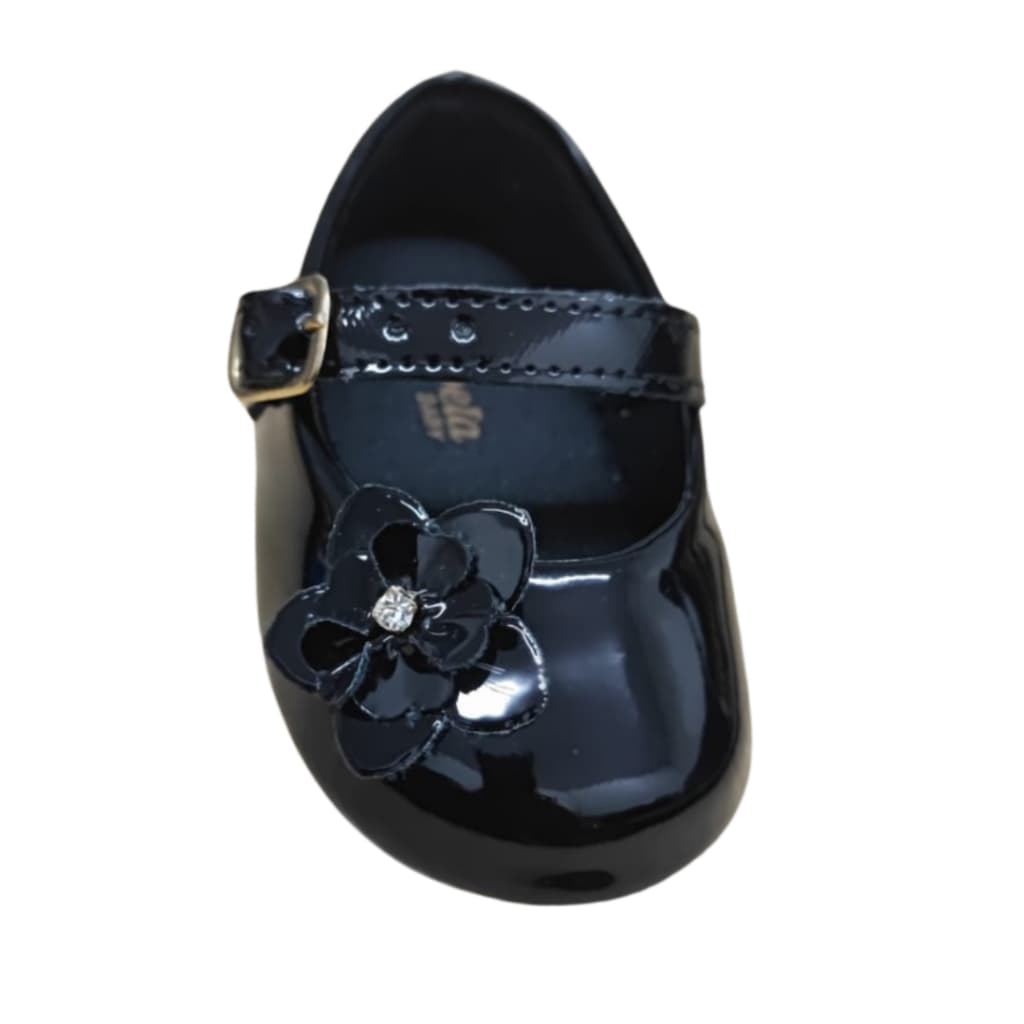 sapatinho de bebê menina sapatilha preta uso diário  super macia com flor lateral n° 13 ao 18