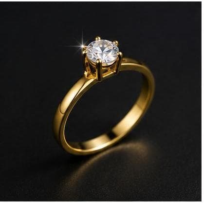Solitário Anel feminino Dourado Pedra Cristal Elegante Delicado