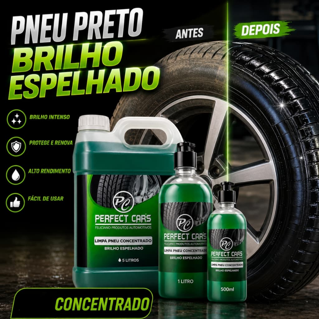 Pretinho Para Pneu Concentrado Perfect Cars Brilho Espelhado Intenso Molhado Renovador Automotivo Carro Moto 500ml 1L 5L