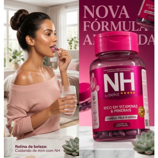 Vitamina New Hair NH Belkit 30 comprimidos Crescimento capilar e Redução da queda