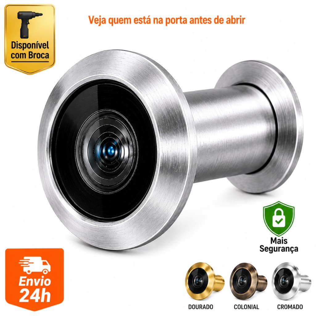 Olho Mágico 220° Visor Porta Universal  Cromado Dourado Colonial Inox  Lente HD Segurança Kit Broca