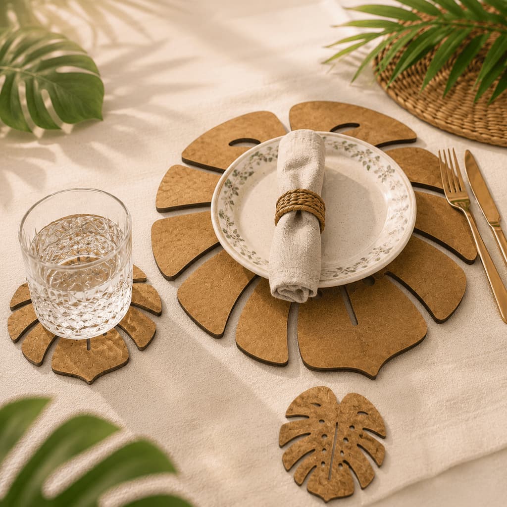 Mesa Posta Kit Completo Suplat + Porta Copos Folha Costela de Adão Mdf Cru