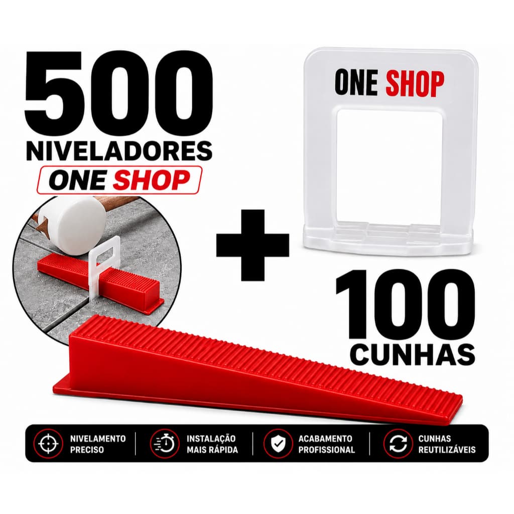 Kit Espaçador Nivelador Slim 500 Peças + 100 Cunhas Nivelamento Piso Porcelanato One Shop