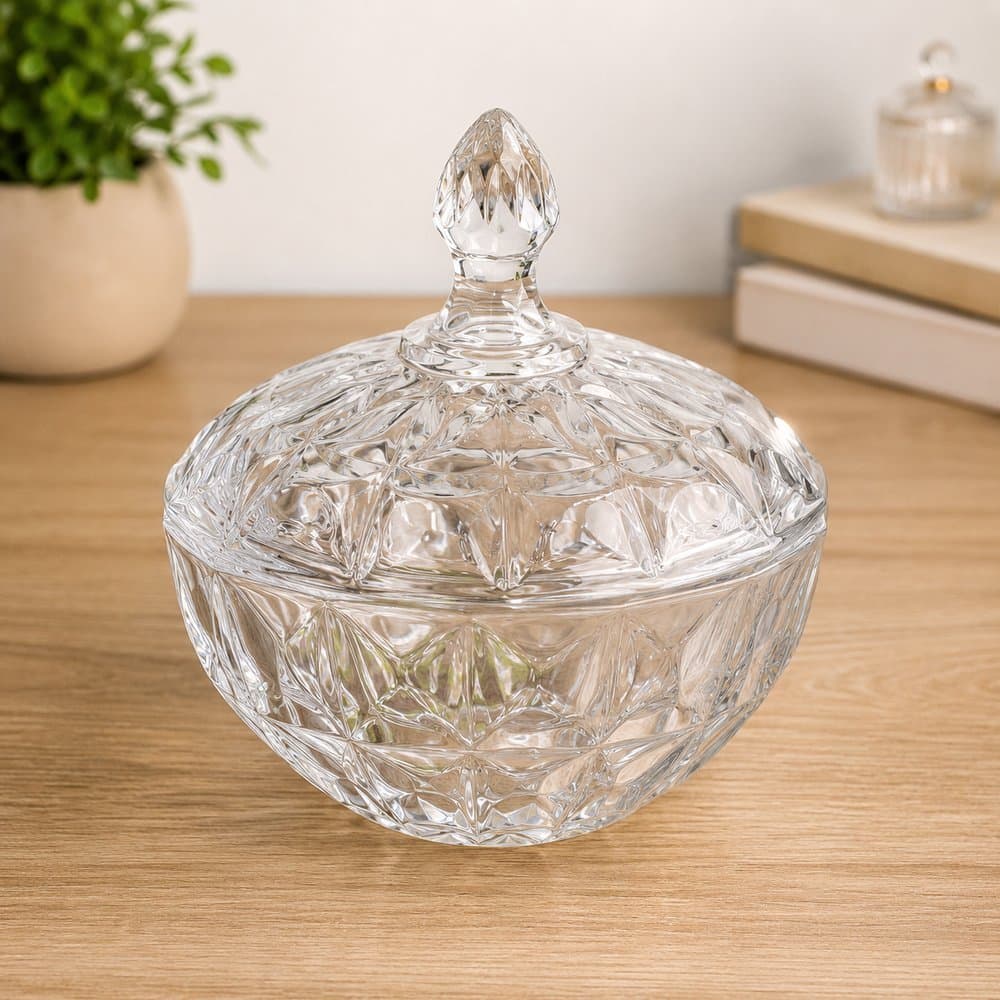 Bomboniere Diamond de Vidro com Tampa 19,5cm Doces