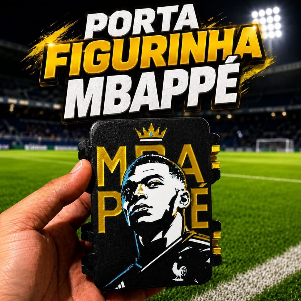 Caixa Case Porta Figurinhas Jogador Mbappé Dourado | Organizador de Figurinhas|  Com Separador.