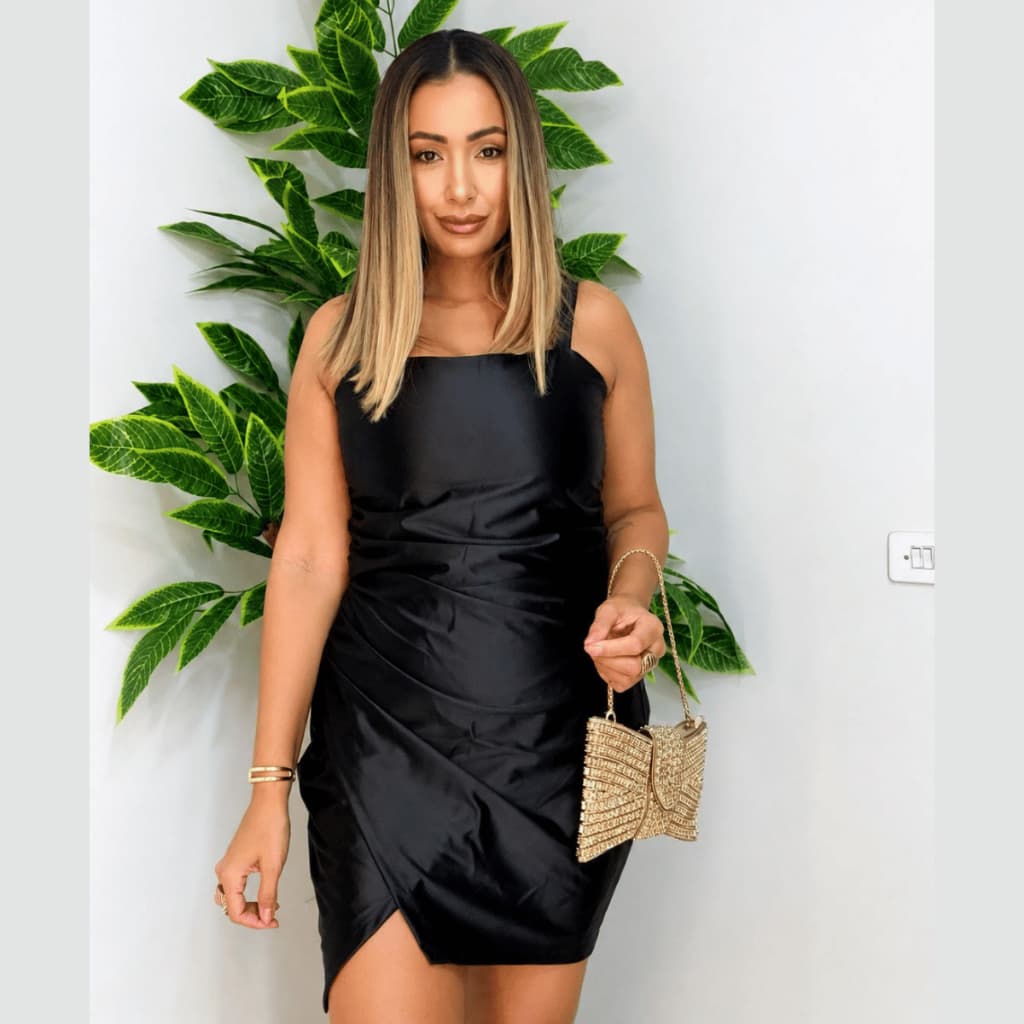 Vestido Feminino Plus Size de Alça Curto  Praada Drapeado Elegante Festa Balada Casual Moda Feminina