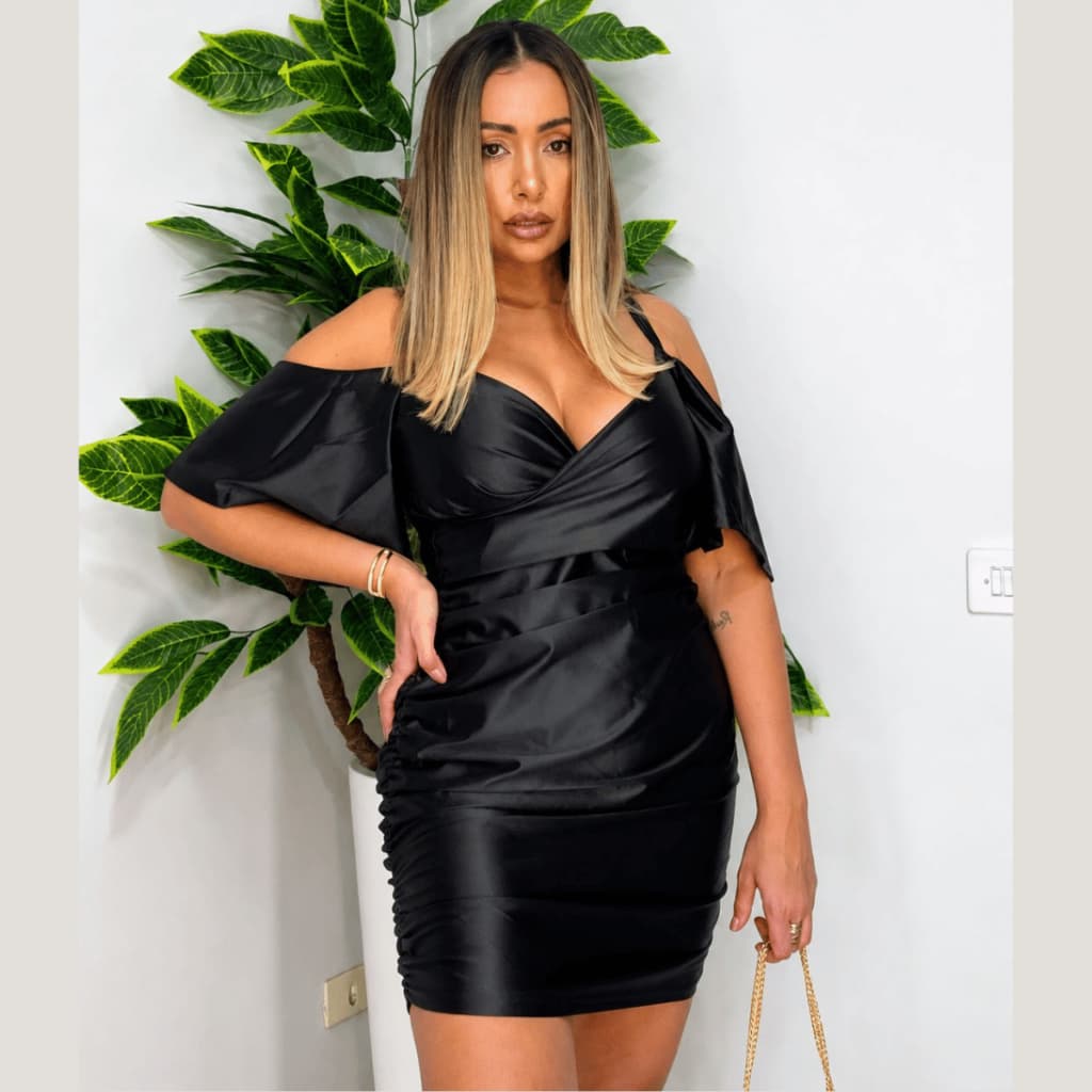 Vestido Feminino Plus Size Ciganinha Curto Praada Drapeado Elegante Festa Balada Moda Feminina