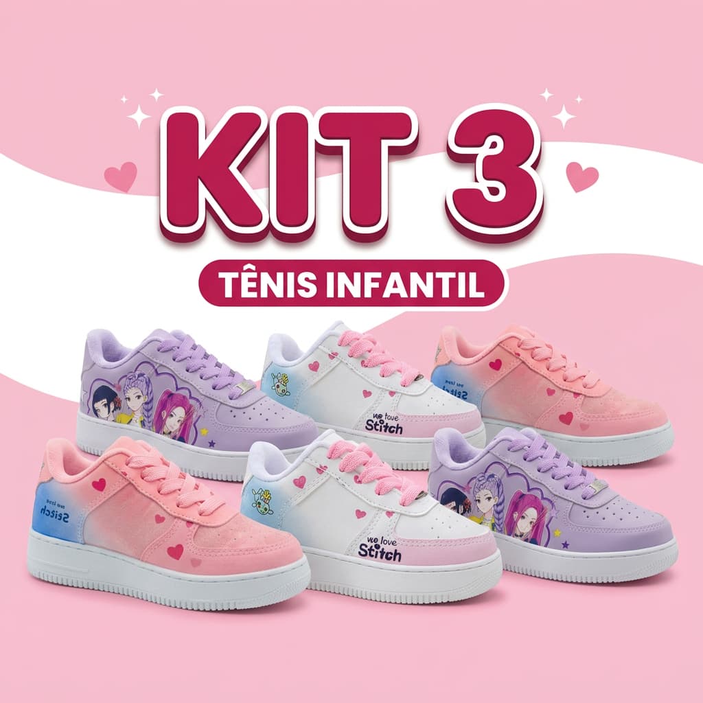 Kit 3 Tênis Infantil Menina Leve Confortável Antiderrapante Escolar