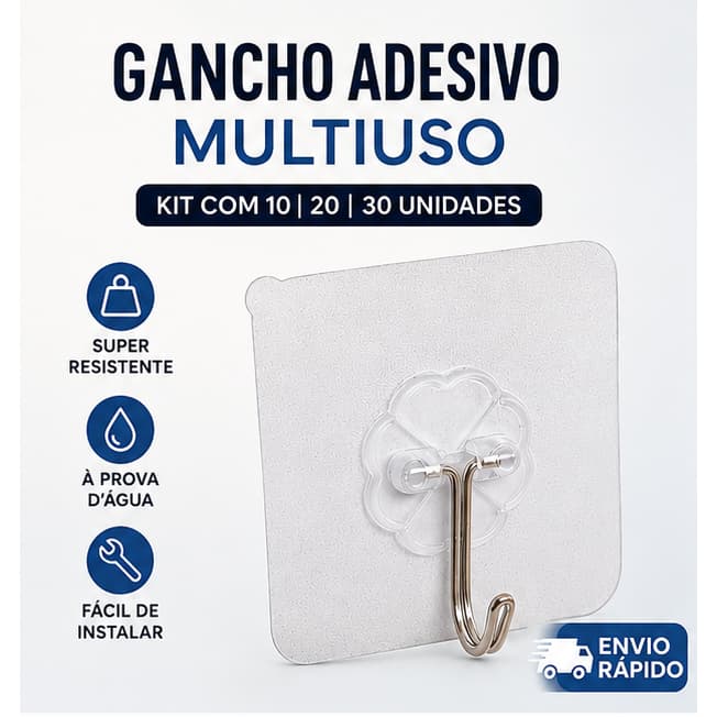 Kit 10/20/30 Gancho Adesivo Transparente Reforçado Multiuso Sem Furo Para Cozinha Banheiro