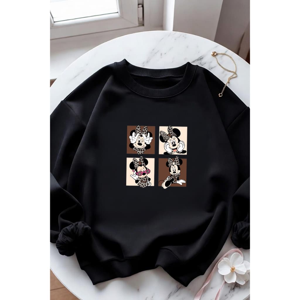 Moletom Feminino Gola Redonda Minnie Oncinha Moda Inverno