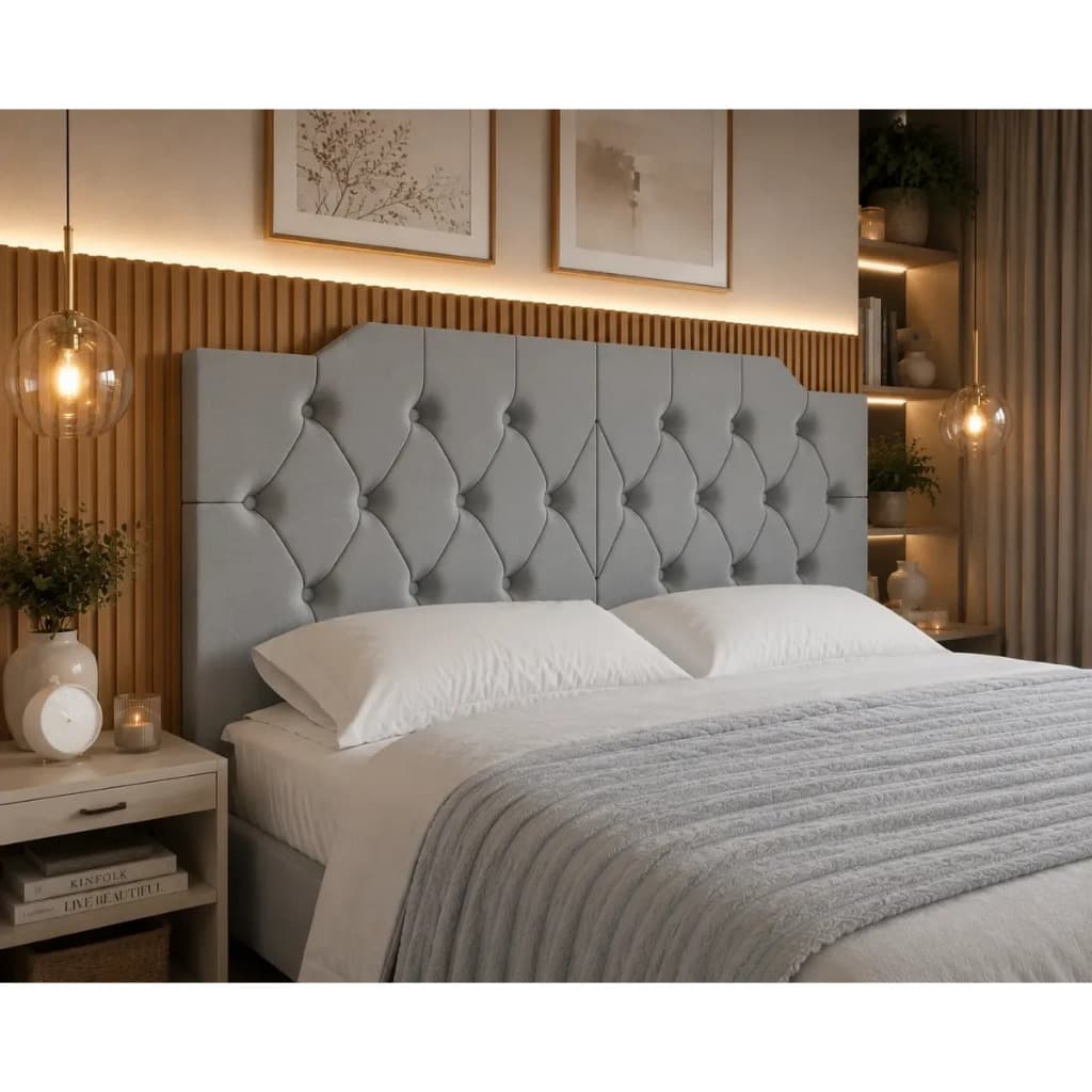 Painel Cabeceira Cama Box Casal Queen Suspensa Estofada 1.60, Versátil, Moderno, elegante , COR CINZA