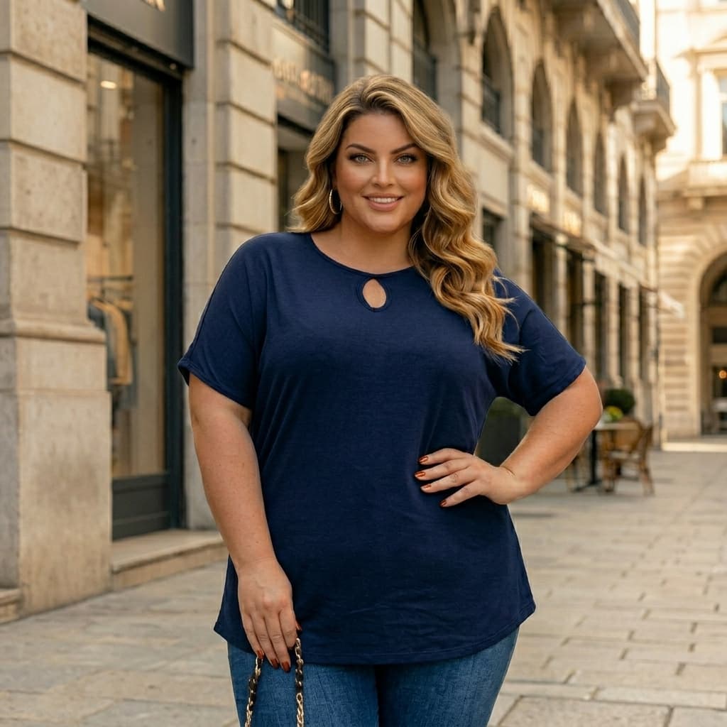 Blusa Plus Size Feminina Soltinha Decote Gota Confortável Elegante Leve Casual Viscolycra