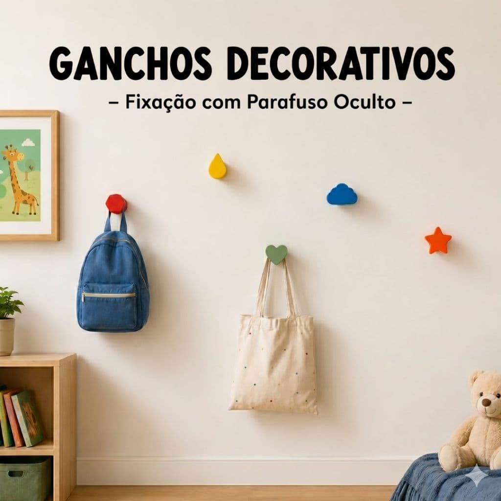Gancho de Parede Decorativo Kit 5 Cabide Infantil Parafuso Oculto Organizador Quarto