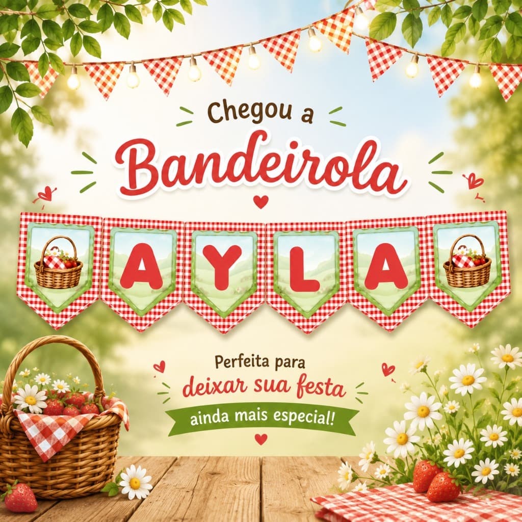 Bandeirola Personalizada para Festa Infantil com Nome | Decoração Pic Nic Picnic  Festa Infantil Chá de Bebê