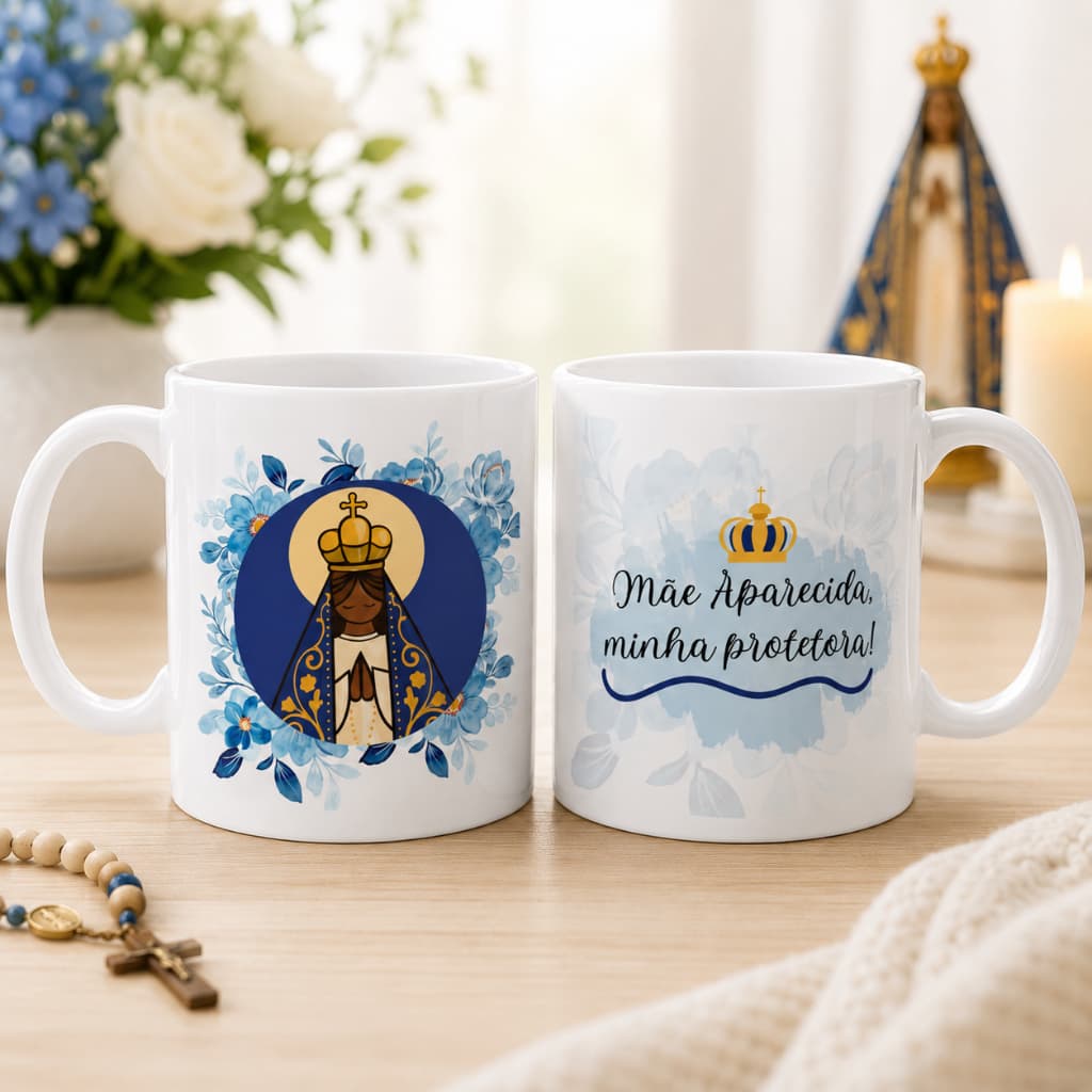 Canecas Nossa Senhora com Nome Personalizada Modelo Exclusivo Religioso 325ml Presente Católico