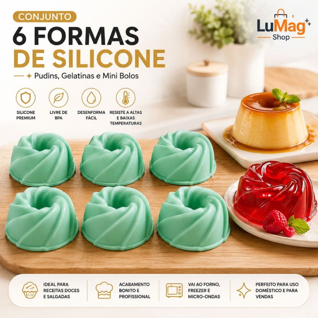 Conjunto 6 Formas de Silicone para Pudim, Gelatina, Mini Bolo e Mousse 90ml | Livre de BPA