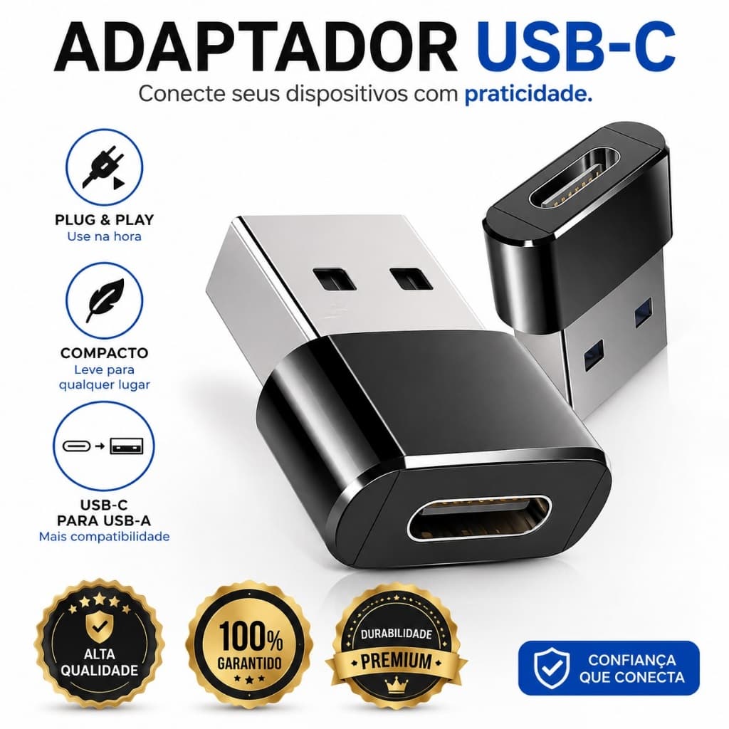 Adaptador USB C Fêmea para USB 2.0 Macho OTG Conversor Tipo C Carregamento Transferência de Dados