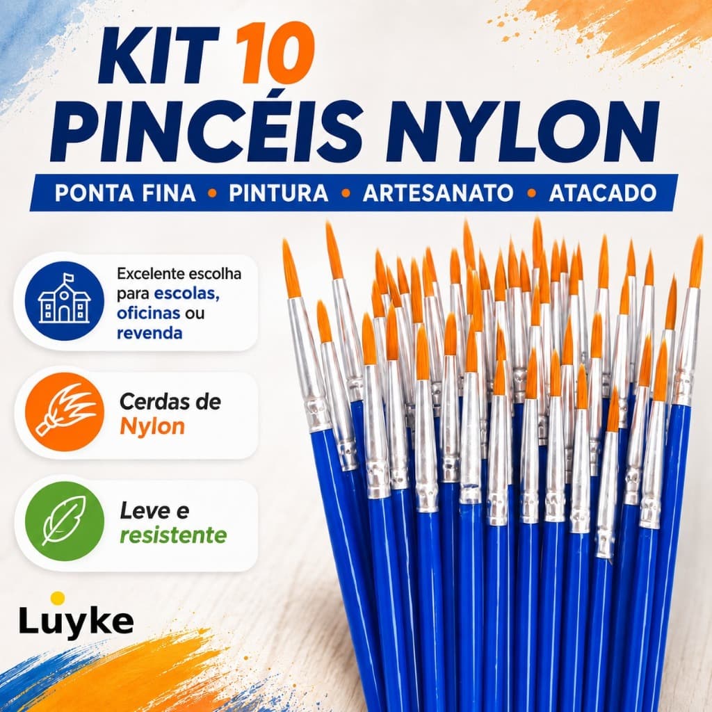 KIT 10 PINCEIS NYLON PONTA FINA PINTURA ARTESANATO ATACADO