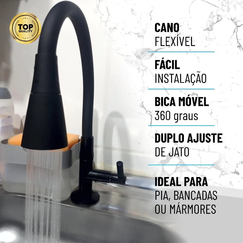 Torneira Bancada Cozinha Gourmet Preta Flexivel 2 Jatos 1/4 de volta para mesa pia bancada e mármore