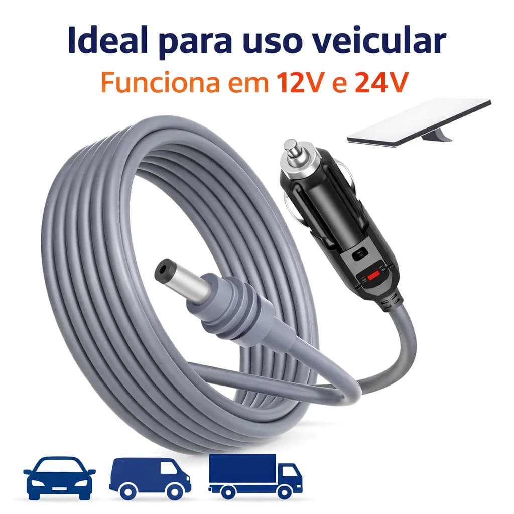 Cabo De Alimentação Veicular Starlink Mini 12V/24V Com 2 Metros De Comprimento.