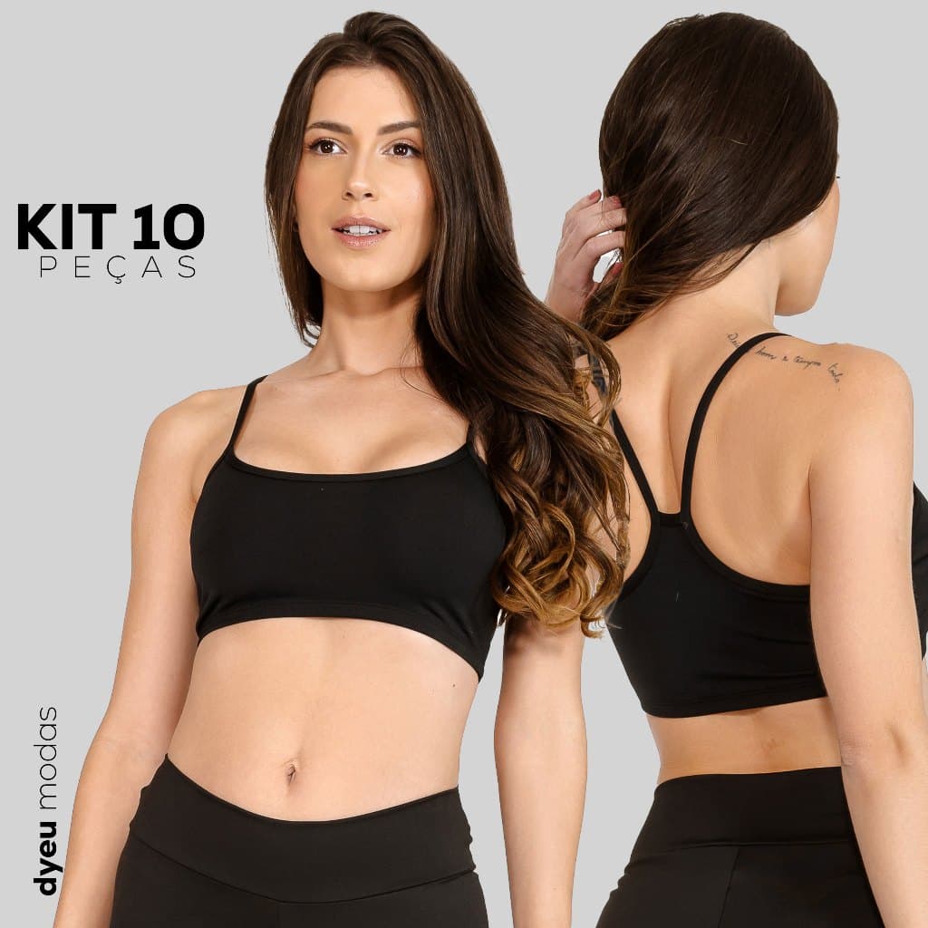 Kit 10 Tops Fitness Alça Fina Nadador Feminino Academia Suplex Wellness Básico