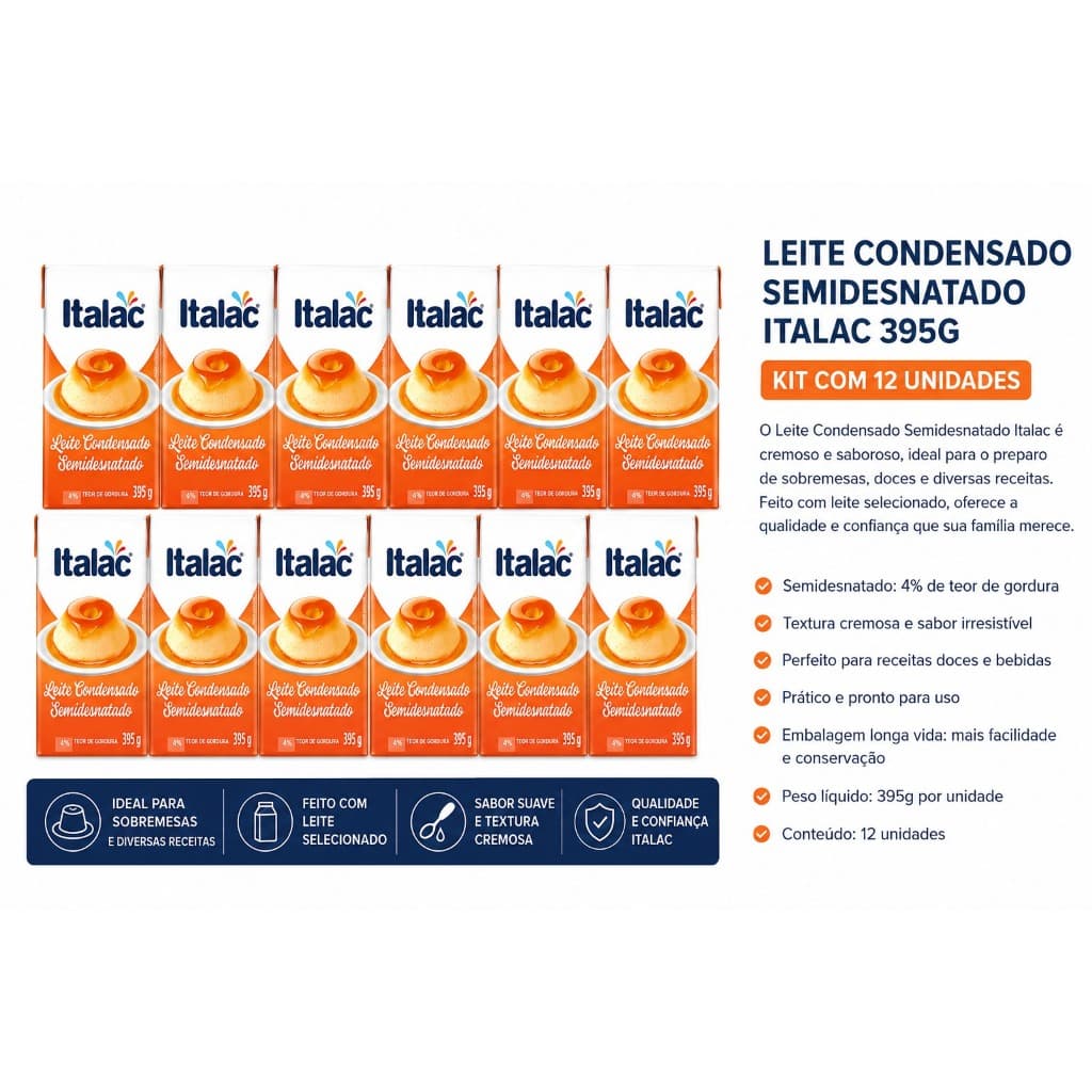 Leite Condensado Italac 395gr Caixinha Kit C/12 Unidades