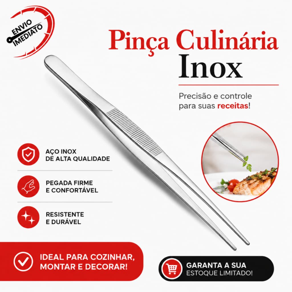 Pinças Culinária Inox 30 cm Gastronomia Profissional Chef Bar Bartender Restaurante Pegador inox