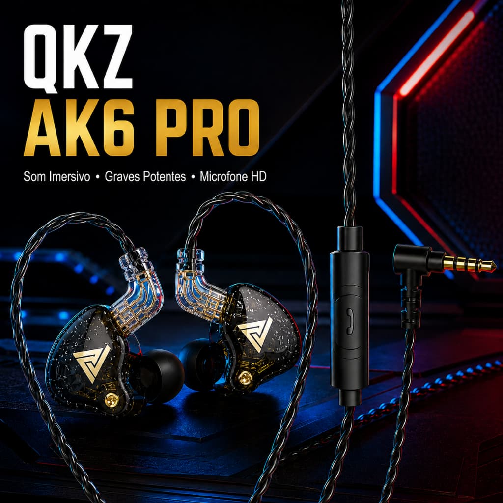 QKZ AK6 Pro Fone In-Ear Com Microfone 3,5 mm | Hi-Fi, Gamer e Retorno de Palco