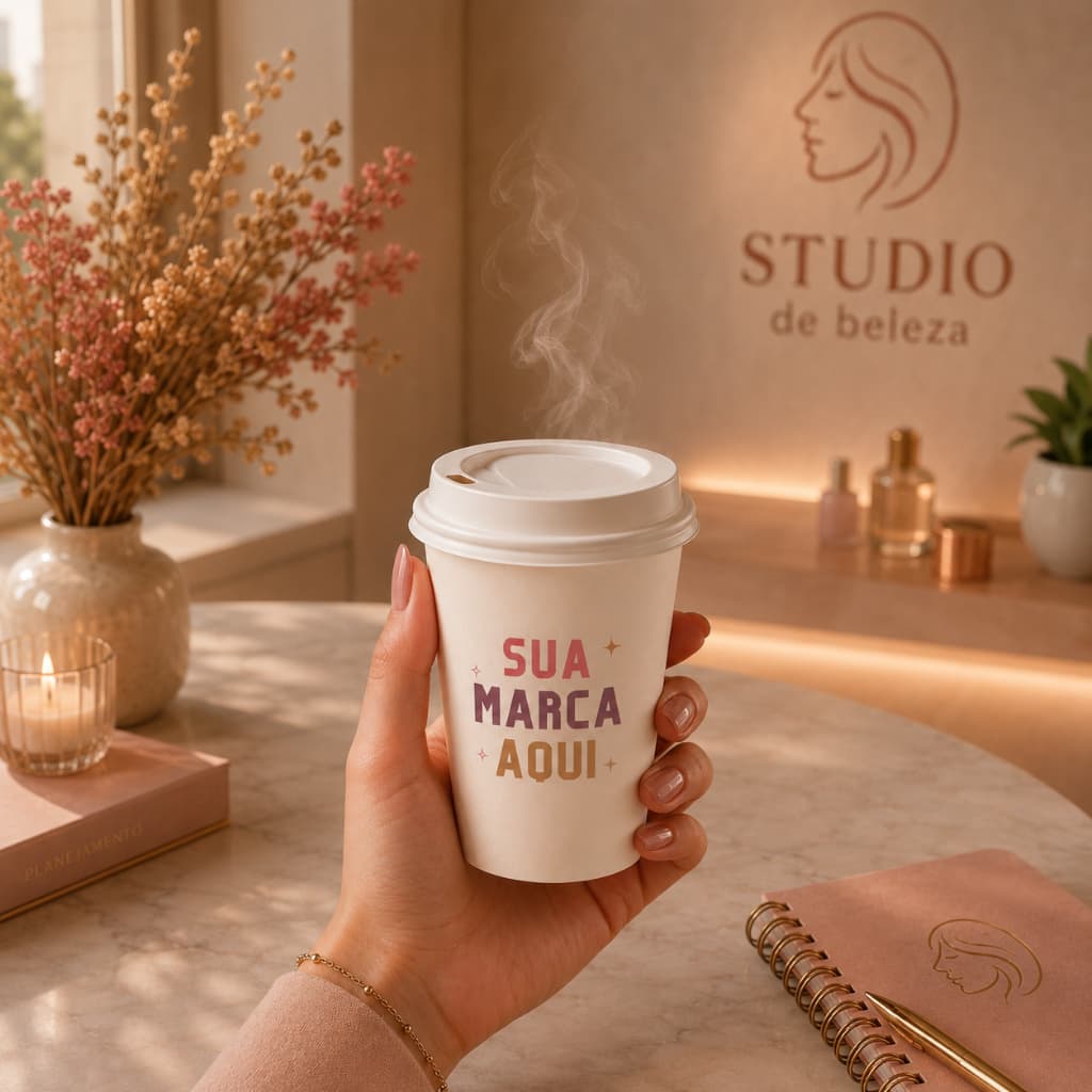 Copos Descartáveis Personalizados Com Tampa  para café 180ml | Kit 20 ou 50 Unidades